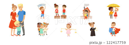 Kind and Fair Little Children with Honest Behavior Vector Set 122417759