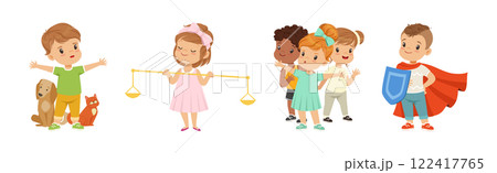 Kind and Fair Little Children with Honest Behavior Vector Set 122417765