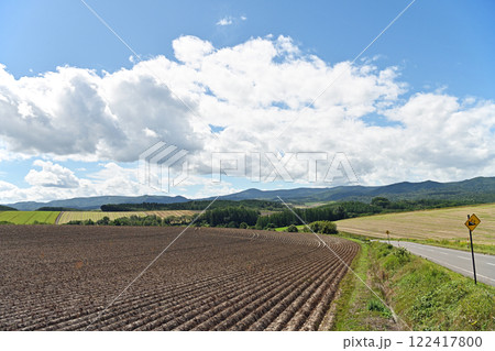 初夏の青空とどこまでも続く道 122417800