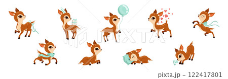 Cute Fawn or Baby Deer with Slender Legs and Pretty Snout Vector Set Cute Fawn or Baby Deer with Slender Legs and Pretty Snout Vector Set 122417801