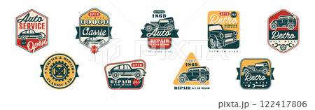 Classic Retro Car Repair and Garage Badge Vector Set 122417806