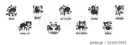 Save Wild Animal Logo and Monochrome Label Design Vector Set 122417831