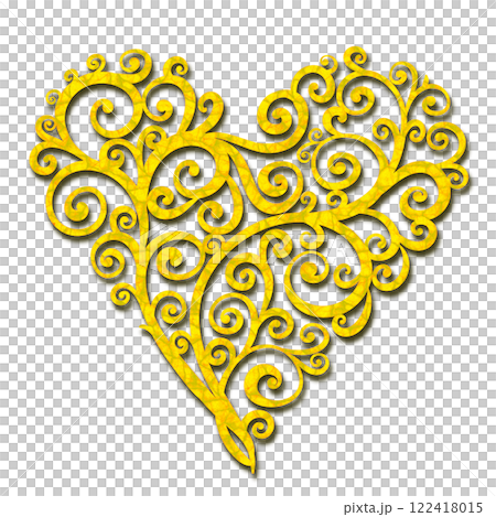 Illustration of a heart with a gold arabesque pattern, illustration of a heart with a vine pattern 122418015