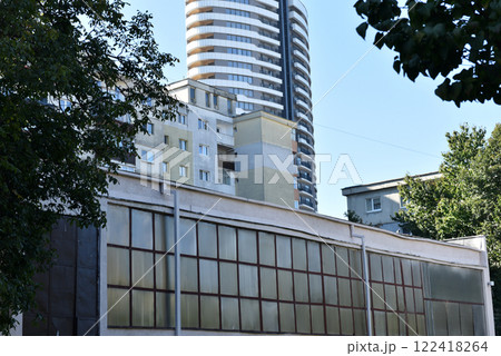 Typical facade of concrete panel building. Post Soviet flat of blocks 122418264