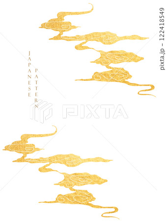 Gold brush stroke texture with Japanese chinses cloud pattern in vintage style. Abstract art landscape banner design with watercolor texture vector. 122418549