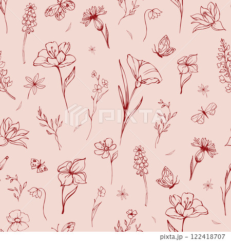 seamless vector pattern with flowers 122418707