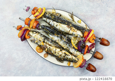 Tasty seafood shashlik. Tasty seafood shashlik. 122418870
