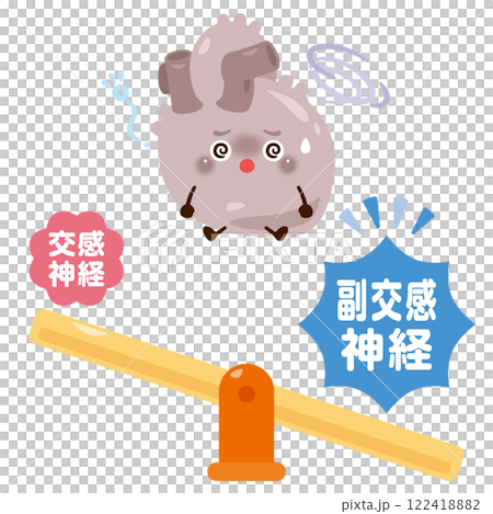 副交感神経が働きすぎて徐脈を起こす心臓のキャラクターイラスト 122418882