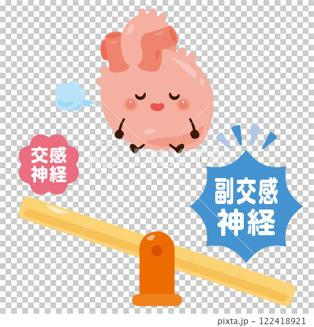 副交感神経が働いてリラックスする心臓のキャラクターイラスト 副交感神経が働いてリラックスする心臓のキャラクターイラスト 122418921