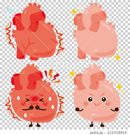 An overactive heart character and a healthy heart character 122418924