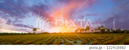 Wind turbine or wind power Translated into electricity, environmental protection Make the world not hot. Wind turbine or wind power Translated into electricity, environmental protection Make the world not hot. 122418982