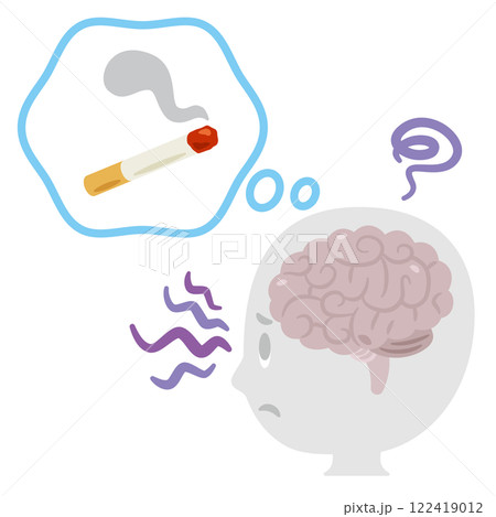 ニコチン中毒になる脳とシンプルな人物の横顔イラスト 122419012