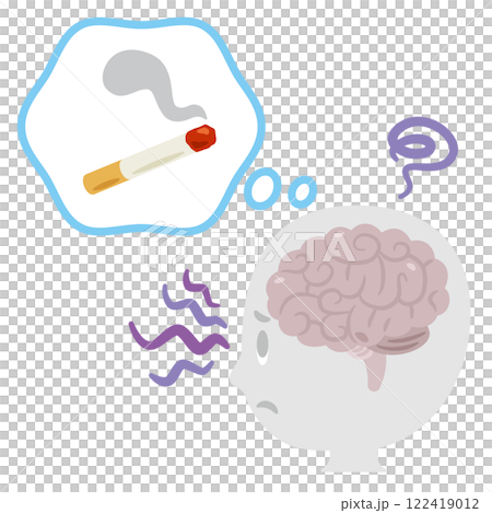 A profile illustration of a simple human figure with a nicotine addiction brain 122419012