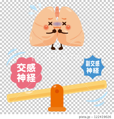 Character illustration of an unbalanced autonomic nervous system and unhealthy lungs Character illustration of an unbalanced autonomic nervous system and unhealthy lungs 122419026