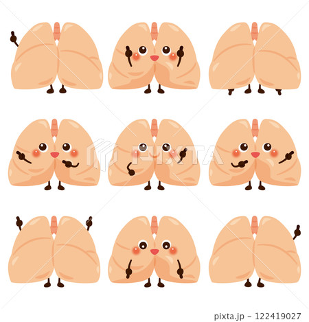 指さしをする肺のキャラクターセット 指さしをする肺のキャラクターセット 122419027