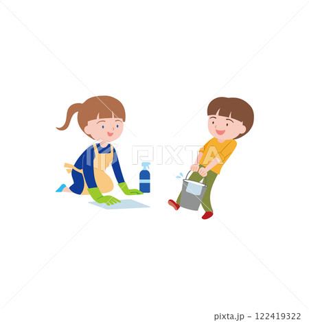 お手伝い2_床をぞうきんがけする wipe the floor with a  cloth 122419322