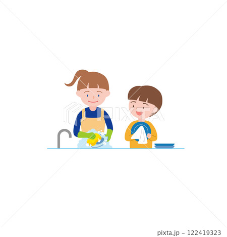 お手伝い3_お皿を拭く dry the dishes 122419323