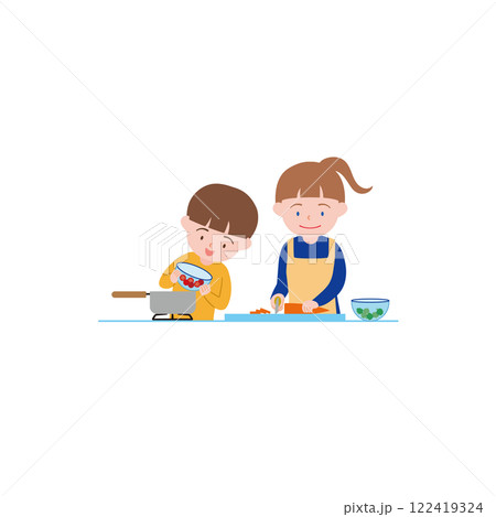 お手伝い4_鍋に材料を入れる Put the ingredients in the hot-pot 122419324