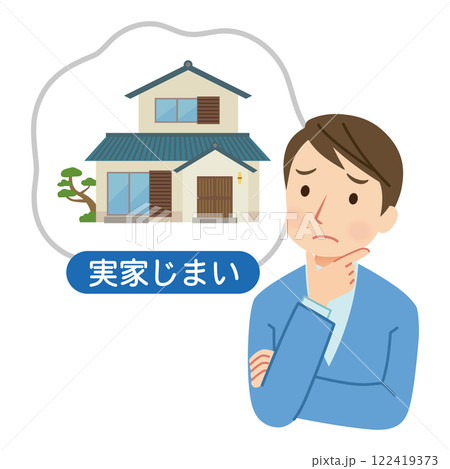 実家の管理に悩む男性　家の相続について悩む男性 122419373