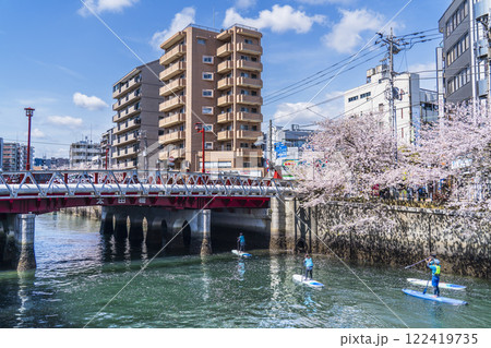 春の横浜・大岡川　桜咲く川沿いの都市風景【神奈川県・横浜市】 122419735