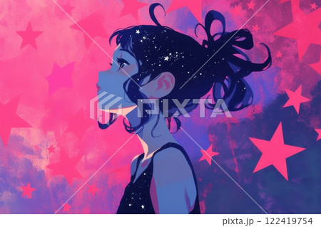 星に彩られたかわいい日本人の女の子（アニメ・マンガ・少女・異世界） 122419754