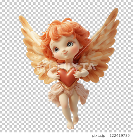 Cute Adorable Cupid or little angel with red heart. Valentines day concept. 122419789