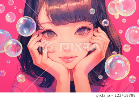 ハートに彩られたかわいい日本人の女の子（アニメ・マンガ・少女・異世界） 122419799