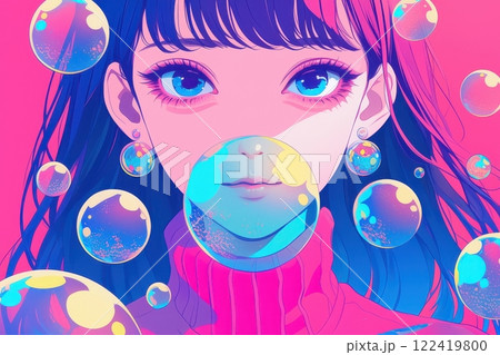 ハートに彩られたかわいい日本人の女の子（アニメ・マンガ・少女・異世界） 122419800