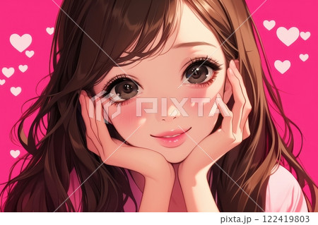 ハートに彩られたかわいい日本人の女の子（アニメ・マンガ・少女・異世界） 122419803