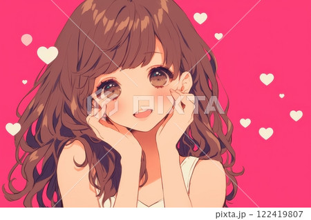 ハートに彩られたかわいい日本人の女の子（アニメ・マンガ・少女・異世界） 122419807