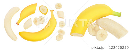 banana isolated on white background with full depth of field. Top view. Flat lay. 122420239