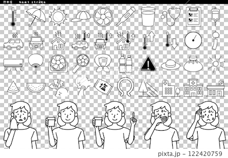 中暑簡單圖示向量插圖集中暑預防脫水症狀水合作用極熱極熱 中暑簡單圖示向量插圖集中暑預防脫水症狀水合作用極熱極熱 122420759