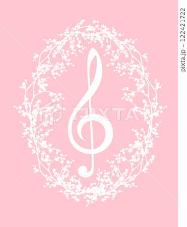 spring season music vector silhouette design with treble clef and cherry tree blossom branches 122421722