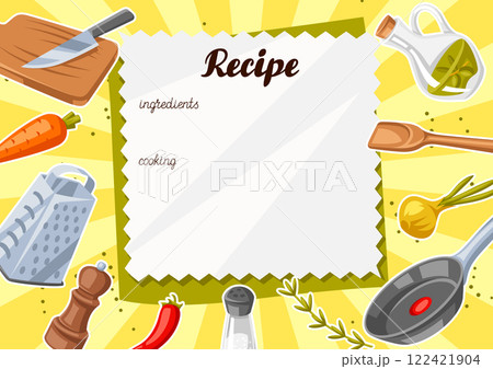 Background with kitchen utensils. Cooking tools for home and recipe items. 122421904