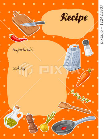 Background with kitchen utensils. Cooking tools for home and recipe items. 122421907