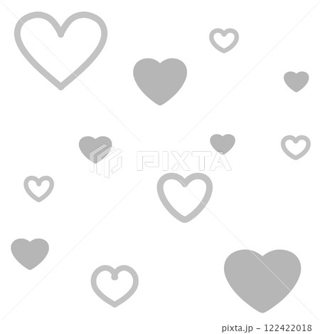グレーのかわいい手描きハートのパターン 122422018