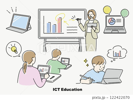 パソコンやタブレットを使った教育シーン(色付き) パソコンやタブレットを使った教育シーン(色付き) 122422070