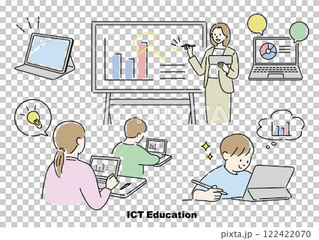 使用計算機和平板電腦的教育場景（彩色） 122422070