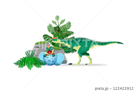 Cartoon Kileskus dinosaur mother with kid funny character. Paleontology animal isolated vector character, dinosaur or Jurassic era lizard. Prehistoric Kileskus reptile cute personage with baby in egg Cartoon Kileskus dinosaur mother with kid funny character. Paleontology animal isolated vector character, dinosaur or Jurassic era lizard. Prehistoric Kileskus reptile cute personage with baby in egg 122422912