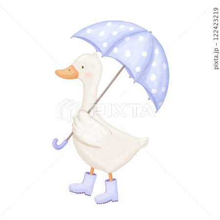 Cute goose character, baby animal with bow, watercolor hand drawn illustration for kids Cute goose character, baby animal with bow, watercolor hand drawn illustration for kids 122423219