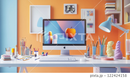 アーティストデスクとカラフルなアート用品の3 アーティストデスクとカラフルなアート用品の3 122424158