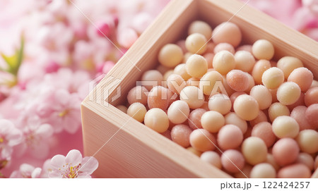 色とりどりの節分豆と桜 色とりどりの節分豆と桜 122424257