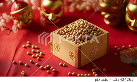 節分の赤い装飾と鬼のお面 節分の赤い装飾と鬼のお面 122424263