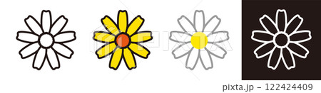 花のアイコン。マーガレットやカモミールなど、キク科の植物。 122424409