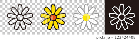 花のアイコン。マーガレットやカモミールなど、キク科の植物。 122424409