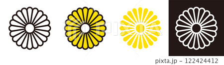 菊花のアイコン。黄色い花。紋章や縁起に関するベクター素材。 122424412