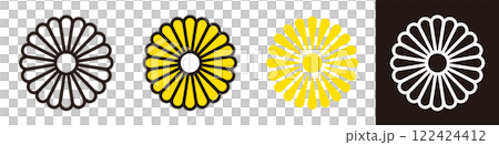 菊花のアイコン。黄色い花。紋章や縁起に関するベクター素材。 122424412