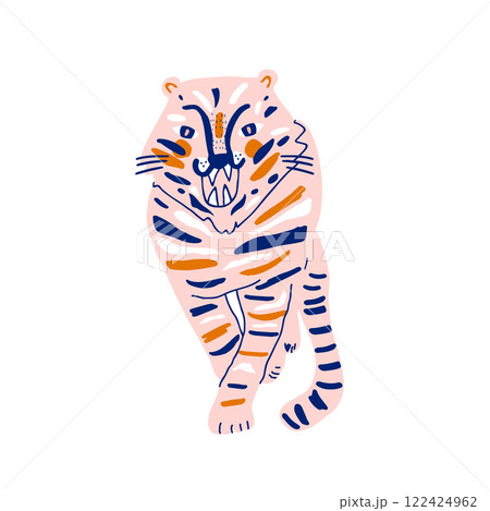 Creative pink Gand drawn tiger isolated on white. Modern artistic illustration 122424962