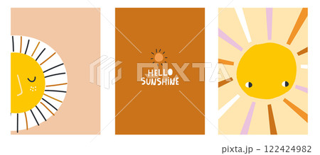 Set of 3 childish nursery prints. Ready poster design. Sun, lettering. Vector illustration 122424982
