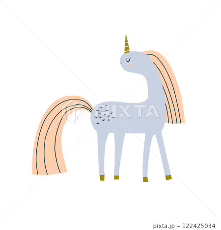 Cute unicorn isolated childish illustration.Vector print. Perfect for baby and kids design,t-shirt prints,nursery decoration,poster,cards 122425034